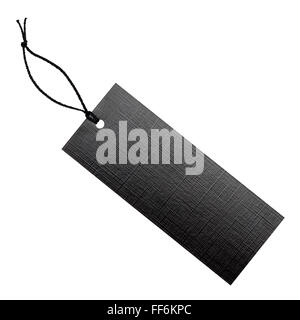 Black Label mit Schnur, isoliert auf weißem Hintergrund, Clipping-Pfad enthalten. Stockfoto