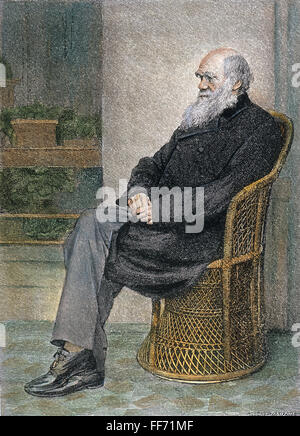CHARLES DARWIN (1809-1882). /nEnglish Naturforscher. In seinem Haus in nach unten, in der Nähe von Beckenham, Kent, England. Farbe, Gravur, 19. Jahrhundert. Stockfoto