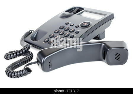 Bild von einer Business-Festnetz-Telefon mit dem Empfänger aus dem Schneider Verlegung vor das Telefon Stockfoto