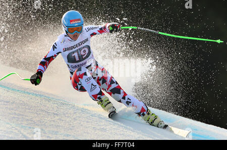 Kandahar, Garmisch-Partenkirchen, Deutschland. 6. Februar 2016. FIS Damen Abfahrt Ski-Weltmeisterschaften. Elisabeth Goergl aus Österreich in Aktion. © Aktion Plus Sport/Alamy Live-Nachrichten Stockfoto