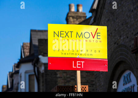 Nächsten Zug Let' ' Outisde einer Immobilie auf Alkham Straße, Stoke Newington, London, UK zu unterzeichnen. Stockfoto