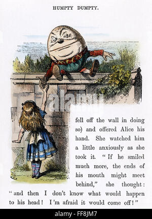CARROLL: LOOKING GLASS. /nHumpty Dumpty bietet Alice seine Hand. Holzstich nach John Tenniel für die Erstausgabe von Carrolls "Through the Looking Glass," 1872. Stockfoto