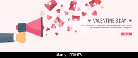 Vektor-Illustration. Flachen Hintergrund mit Lautsprecher. Liebe, Herzen. Valentines Day. Mein Valentin sein. 14 Februar.  Nachricht. Stock Vektor