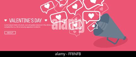 Vektor-Illustration. Flachen Hintergrund mit Lautsprecher. Liebe, Herzen. Valentines Day. Mein Valentin sein. 14 Februar.  Nachricht. Stock Vektor