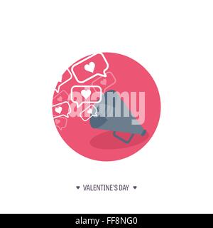 Vektor-Illustration. Flachen Hintergrund mit Lautsprecher. Liebe, Herzen. Valentines Day. Mein Valentin sein. 14 Februar.  Nachricht. Stock Vektor