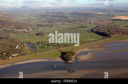 Luftaufnahme der Holme Insel, Cliff House und Grange-über-Sands Golfplatz im Süden Cumbria, UK Stockfoto