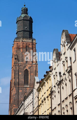 St. Elizabeth Kirchturm in Wroclaw, Polen. Stockfoto