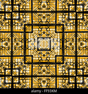 Komplexe komplizierte geometrische Ethno-Stil nahtlose Muster in den Farben orange und schwarz / weiß Stockfoto