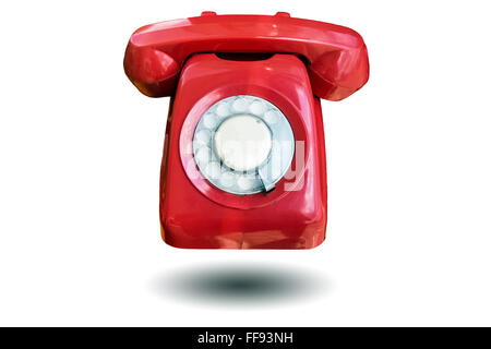 Schöne Vintage rote Farbe Antik Telefon isoliert auf weißem Hintergrund. Stockfoto