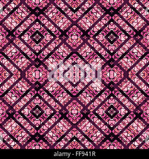 Komplexe komplizierte geometrische Ethno-Stil Musterdesign in Magenta Farben Stockfoto