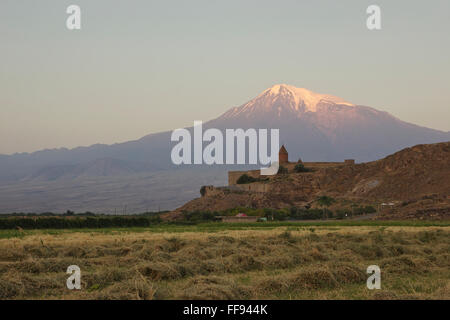 Kloster Khor Virap, Armenien, vor dem Berg Ararat, Türkei, Morgenlicht Stockfoto