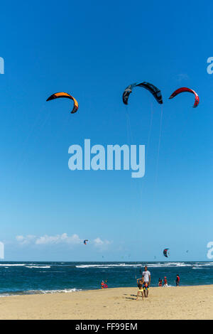 Kiteboarder, Cabarete Strand, Nordküste, Dominikanische Republik Stockfoto
