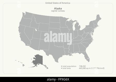 Vereinigte Staaten von Amerika isoliert Karte und Alaska Staatsgebiet. politische Karte der USA Vektor. geografischen Banner-design Stock Vektor