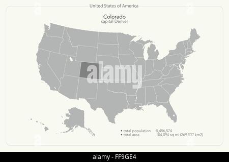 Vereinigte Staaten von Amerika isoliert Karte und Colorado Staatsgebiet. politische Karte der USA Vektor. geografischen Banner-design Stock Vektor