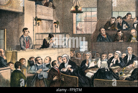 CRUIKSHANK: TEMPERANCE. /n'From der Bar zum Gin Shop an der Bar des Old Bailey es ist aber einen Schritt. " Radierung, 1848, von George Cruikshank aus seiner Serie, "Das Trunkenbold Kinder," Platte V, über die Übel des Getränks. Stockfoto