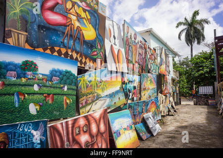 Naive Malerei. Las Terrenas. Halbinsel Samana. Dominikanische Republik. West Indies. Karibik Stockfoto