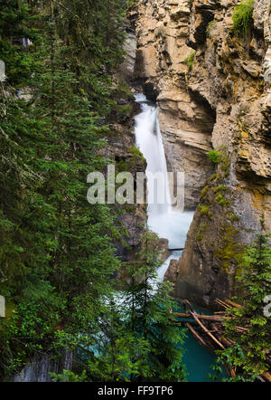 Lower Falls entlang Johnston Creek, Johnston Canyon; Banff Nationalpark, Alberta, Kanada. Stockfoto