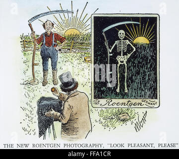 RÖNTGEN: RÖNTGEN-CARTOON. /nAn amerikanische Cartoon, 1900, auf der Entdeckung der Röntgenstrahlen durch Wilhelm Conrad Röntgen (1845-1923). Stockfoto