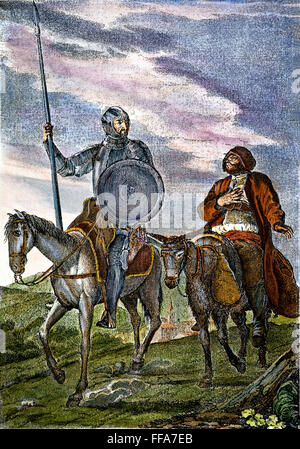 DON Quijote /nand Sancho Panza. Farbige Gravur aus Madrid Akademie-Ausgabe von Cervantes "Don Quixote" veröffentlichte im Jahre 1780. Stockfoto