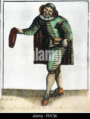 MOLIERE (1622-1673). /nPseudonym von Jean Baptiste Poquelin. Französischer Schauspieler und Dramatiker. Moliere in der Rolle des "Sganarelle." Zeitgenössische französische Gravur. Stockfoto