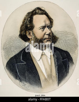 HENRIK IBSEN (1828-1906). / nNorwegian Dichter und Dramatiker. Holzstich, 1870. Stockfoto