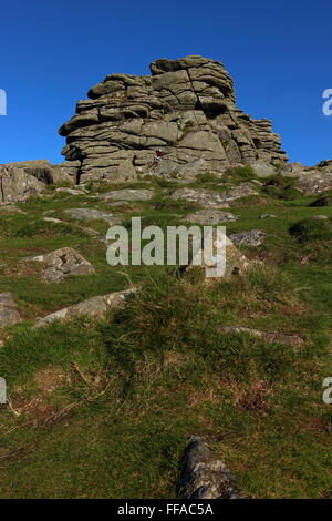 Hound Tor mit Haytor im erreichbar, Dartmoor National Park, Devon, England. Stockfoto