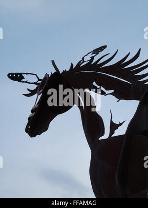 Native Pferdeskulptur schließen Ansicht im Okanagan Valley, British Columbia, Kanada Stockfoto