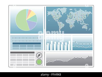 Analytics Dashboard Vorlage mit Kreisdiagramm, Weltkarte, Liniendiagramm als Vektor-illustration Stock Vektor