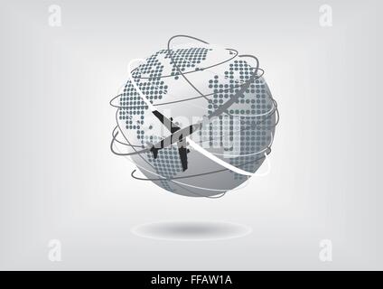 Vektor-Illustration vom Flugzeug fliegen auf der ganzen Welt Stock Vektor