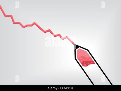 Vektor-Illustration der roten Federzeichnung sinkende negative Diagramm Stock Vektor
