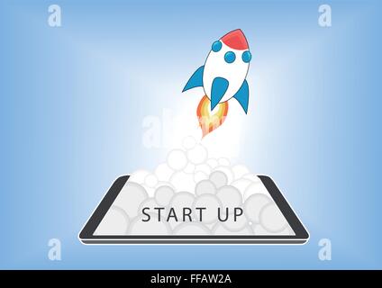 Internet Mobile Start für Apps mit Raketenstart Stock Vektor