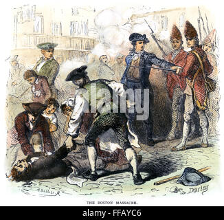 MASSAKER VON BOSTON, 1770. /nThe Boston Massacre, 5. März 1770: Holzstich, 19. Jahrhundert, nach Felix O.C. Darley. Stockfoto