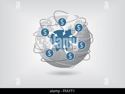Konzept zur Einzahlung auf Sparkonto in der globalen Wirtschaft. Wirtschaftlichen Krise oder Abschwung Vektor-illustration Stock Vektor