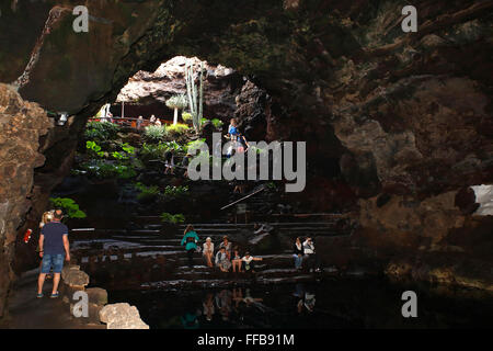 Höhle, Jameo Grande, Kunst und Kultur Zentrum Jameos del Agua, entworfen von César Manrique, Lanzarote, Kanarische Inseln, Spanien Stockfoto