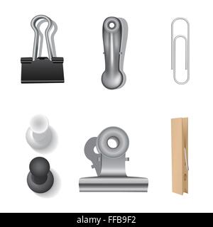 Clips-Set und Bürobedarf. Vektor-Illustration. Stock Vektor
