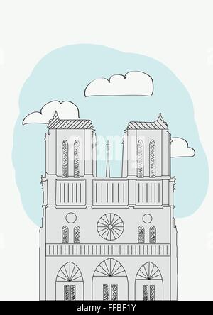 Kathedrale Notre-Dame. Paris. Frankreich. Vektor-Illustration für Zeitschrift oder Zeitung Stock Vektor