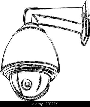 Schwarz / weiß Überwachung Kamera (CCTV) Warnzeichen. Vektor-illustration Stock Vektor