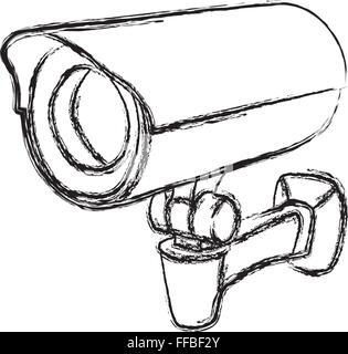 Schwarz / weiß Überwachung Kamera (CCTV) Warnzeichen. Vektor-illustration Stock Vektor