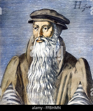 JOHN KNOX (1505-1572). /nScottish religiösen Reformer. Linie, Gravur, 1602, von Hendrik Hondius. Stockfoto