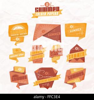 Satz von Origami Stil Sommer im Zusammenhang mit Etiketten Stock Vektor