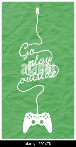 Gamepad mit Kabel in der Form einer Textnachricht auf strukturiertem Papierhintergrund Stock Vektor