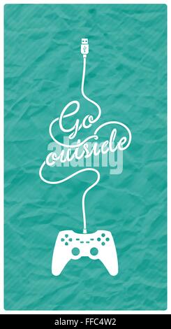 Gamepad mit Kabel in der Form einer Textnachricht auf strukturiertem Papierhintergrund Stock Vektor