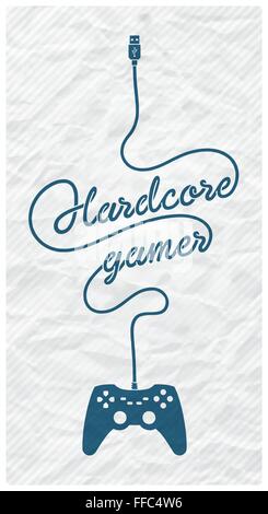 Gamepad mit Kabel in der Form einer Textnachricht auf strukturiertem Papierhintergrund Stock Vektor