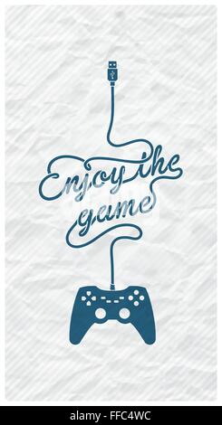 Gamepad mit Kabel in der Form einer Textnachricht auf strukturiertem Papierhintergrund Stock Vektor