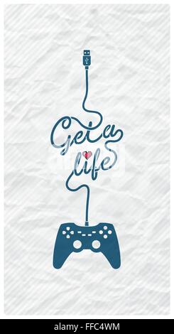 Gamepad mit Kabel in der Form einer Textnachricht auf strukturiertem Papierhintergrund Stock Vektor