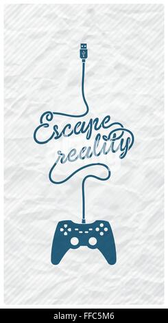 Gamepad mit Kabel in der Form einer Textnachricht auf strukturiertem Papierhintergrund Stock Vektor