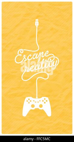 Gamepad mit Kabel in der Form einer Textnachricht auf strukturiertem Papierhintergrund Stock Vektor
