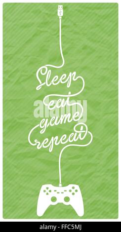 Gamepad mit Kabel in der Form einer Textnachricht auf strukturiertem Papierhintergrund Stock Vektor