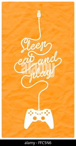 Gamepad mit Kabel in der Form einer Textnachricht auf strukturiertem Papierhintergrund Stock Vektor