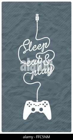 Gamepad mit Kabel in der Form einer Textnachricht auf strukturiertem Papierhintergrund Stock Vektor